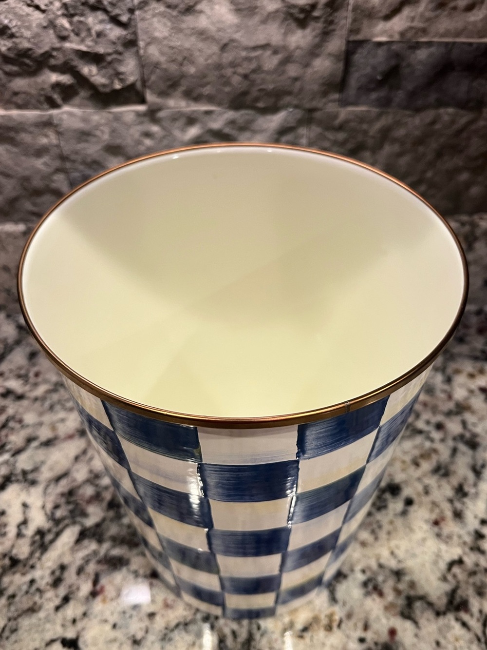 Mackenzie-Childs Royal Check Waste Bin - Trash Can. Great used condition. - Picture 3 of 8